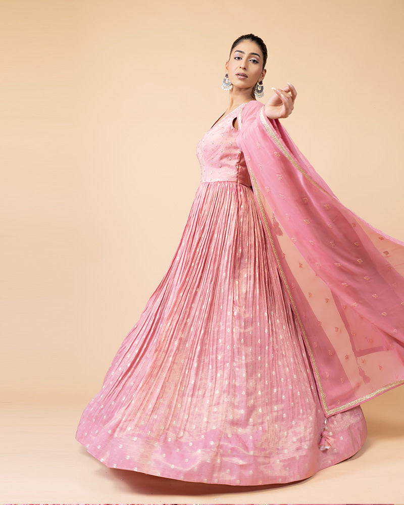 Pink Anarkali Suit with Matching Dupatta