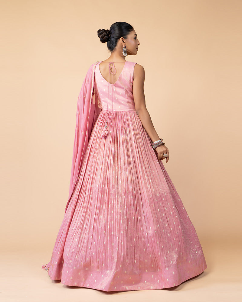 Pink Anarkali Suit with Matching Dupatta