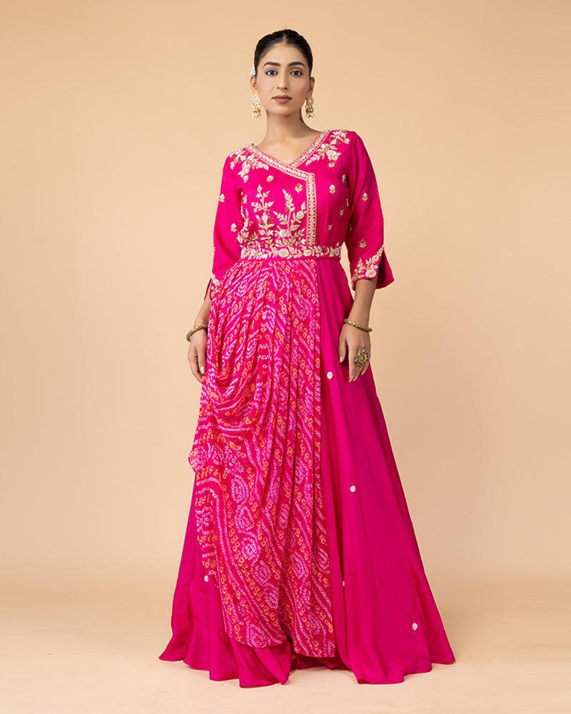 Pink Full-Length Draped Gown