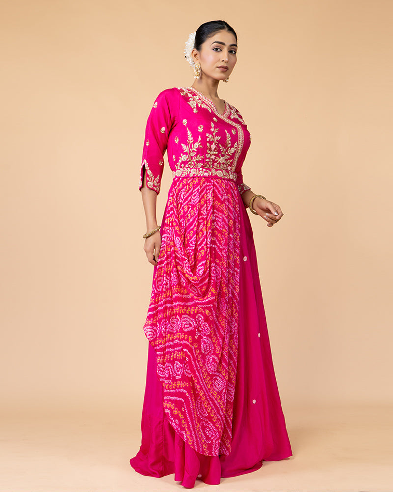 Pink Full-Length Draped Gown