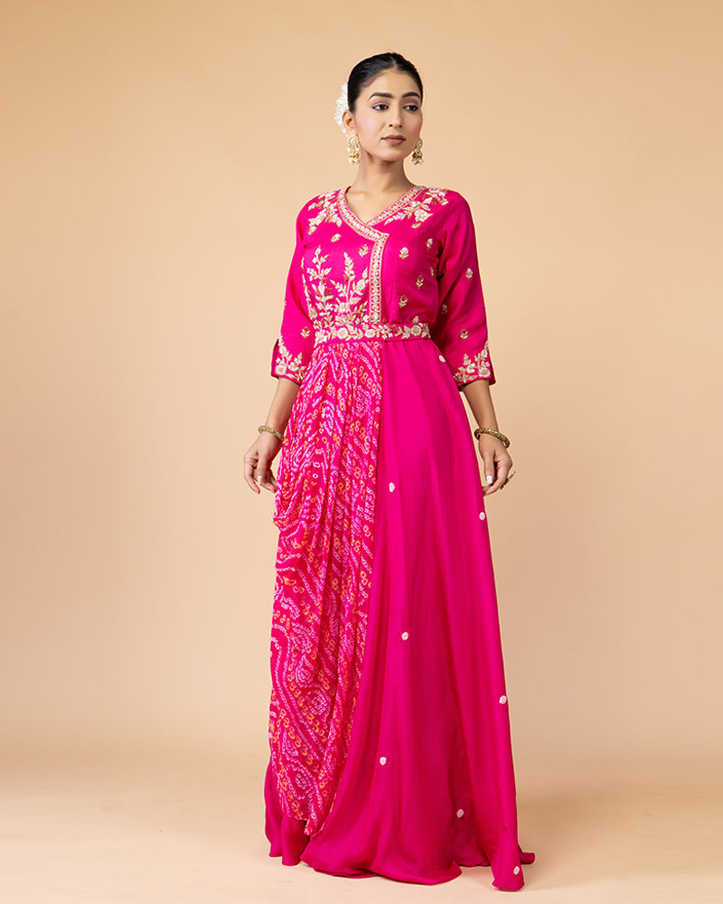 Pink Full-Length Draped Gown