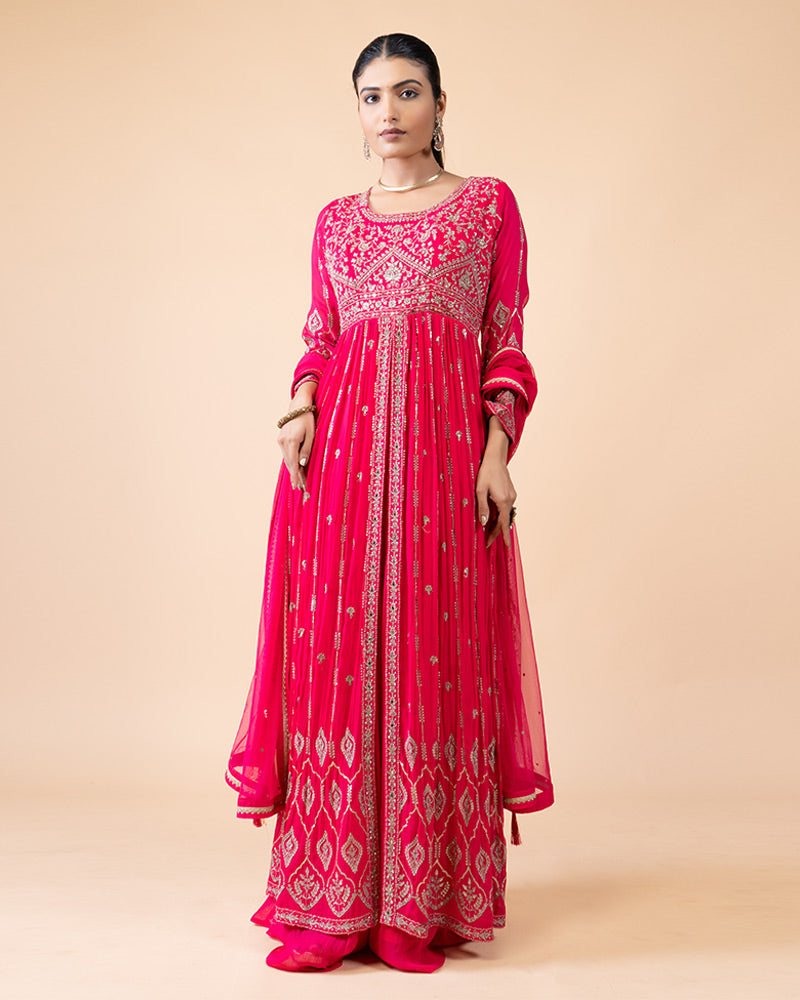 Pink Heavily Embellished Long Gown Dress with Dupatta