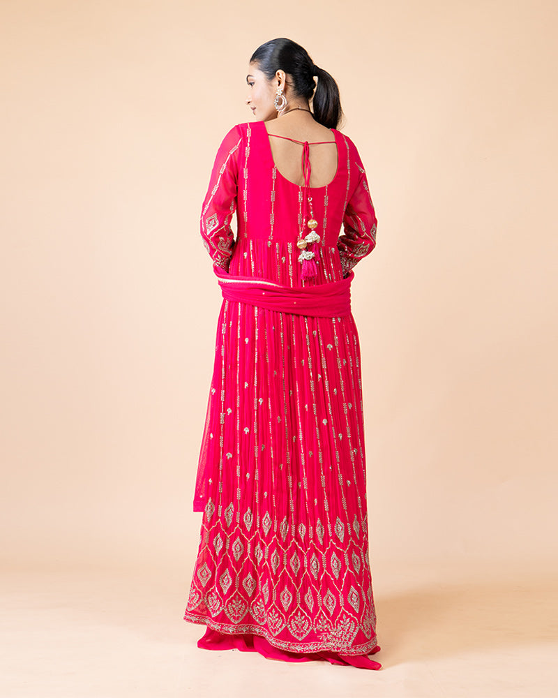 Pink Heavily Embellished Long Gown Dress with Dupatta