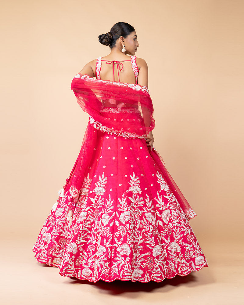 Pink Lehenga Choli Embellished with Embroidery Work and Net Dupatta