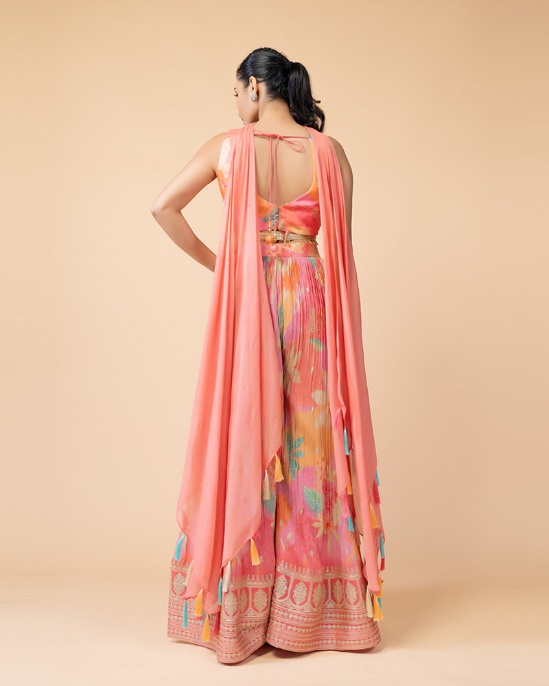 Pink Palazzo with Crop Top and Net Dupatta