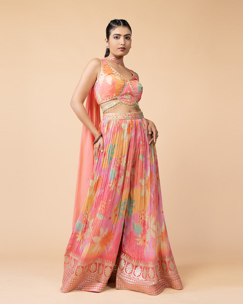 Pink Palazzo with Crop Top and Net Dupatta