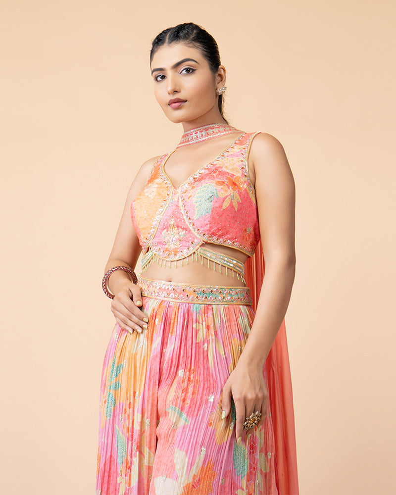 Pink Palazzo with Crop Top and Net Dupatta