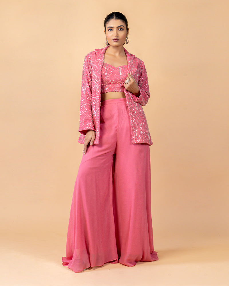 Pink Ready-to-Wear Saree with Hand Embroidered Jacket