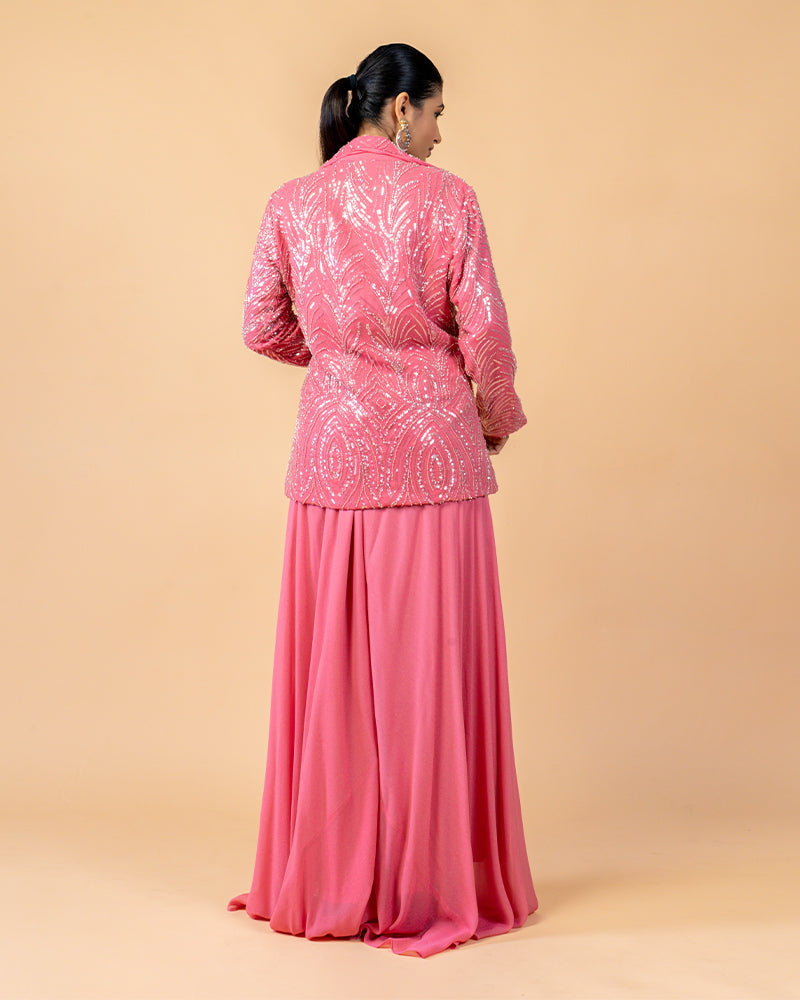 Pink Ready-to-Wear Saree with Hand Embroidered Jacket