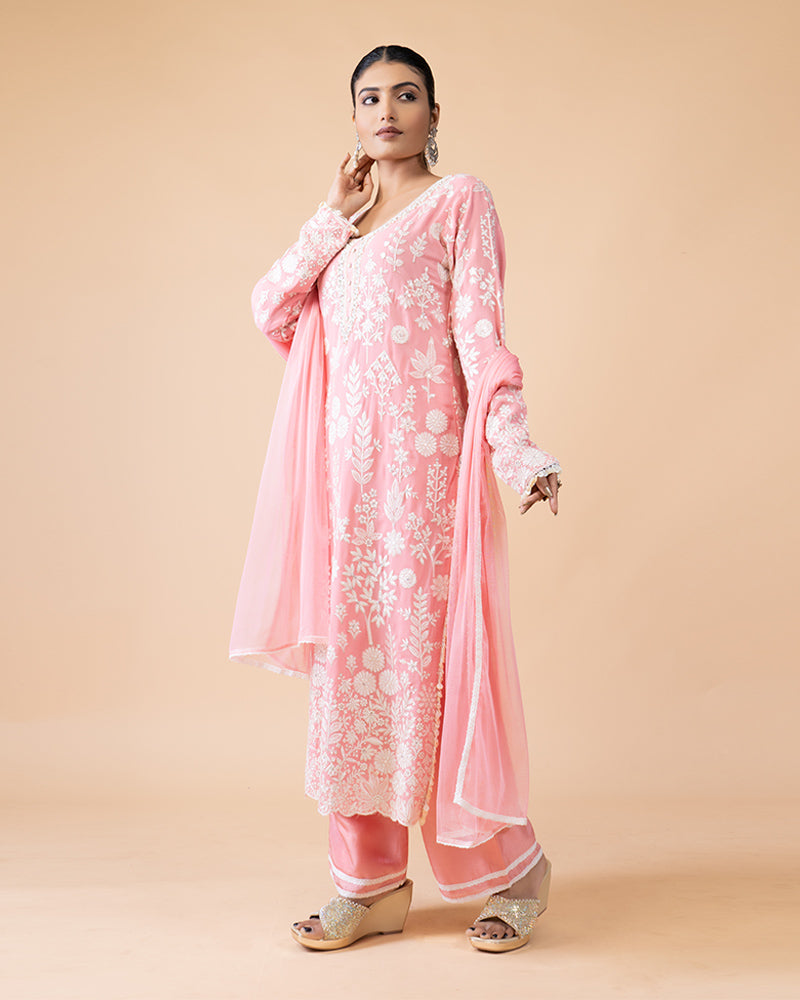 Pink Salwar Kameez Set with Heavy Embroidery with Dupatta