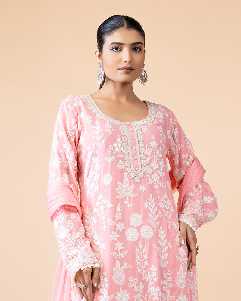 Pink Salwar Kameez Set with Heavy Embroidery with Dupatta