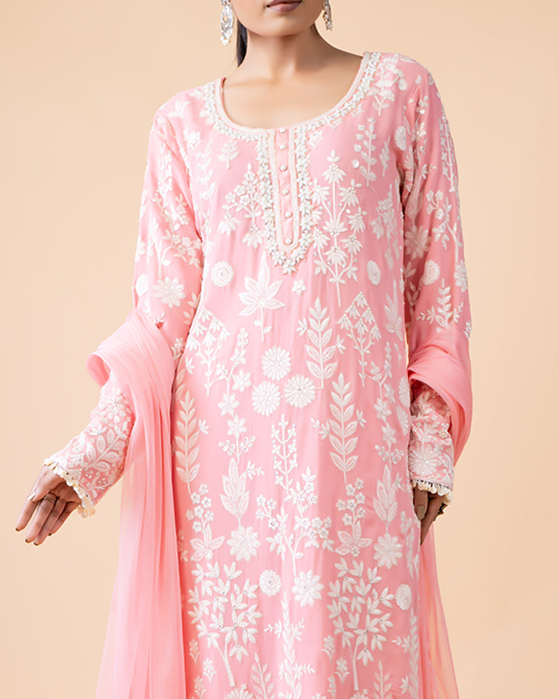 Pink Salwar Kameez Set with Heavy Embroidery with Dupatta