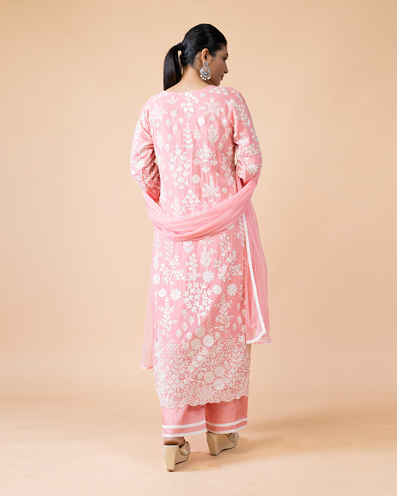 Pink Salwar Kameez Set with Heavy Embroidery with Dupatta