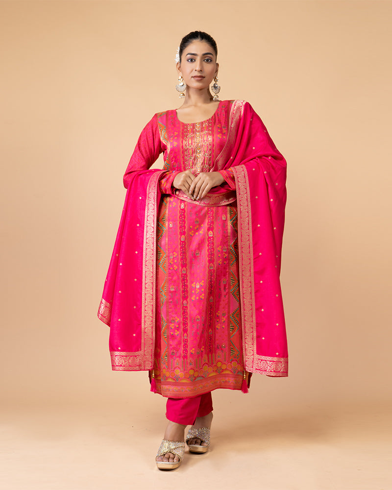 Pink Salwar Kameez with Embellished Dupatta