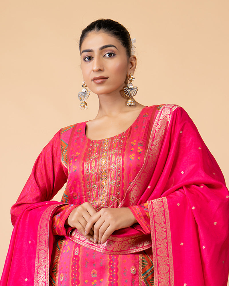 Pink Salwar Kameez with Embellished Dupatta