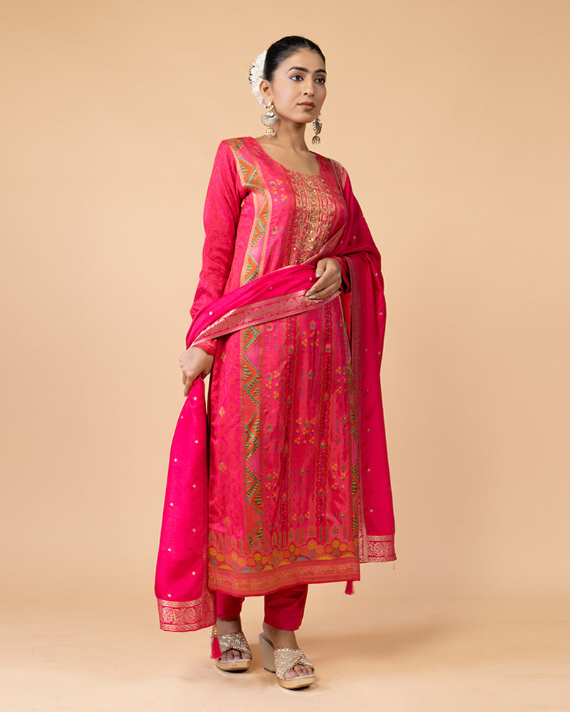 Pink Salwar Kameez with Embellished Dupatta