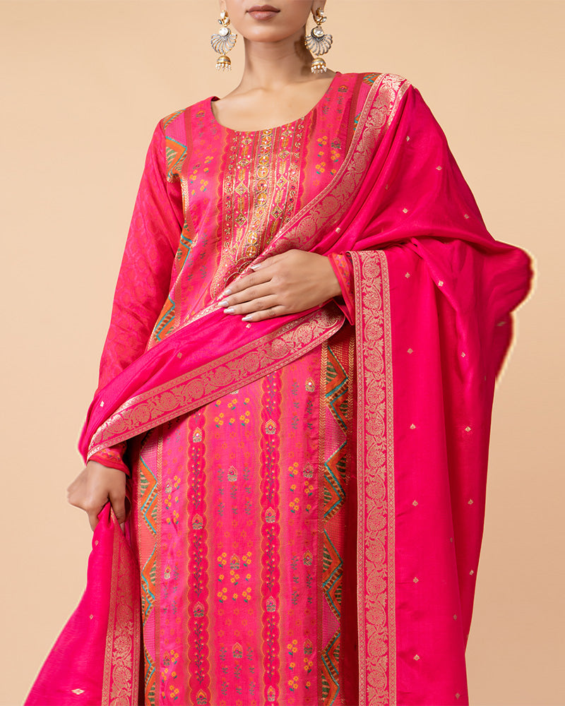 Pink Salwar Kameez with Embellished Dupatta