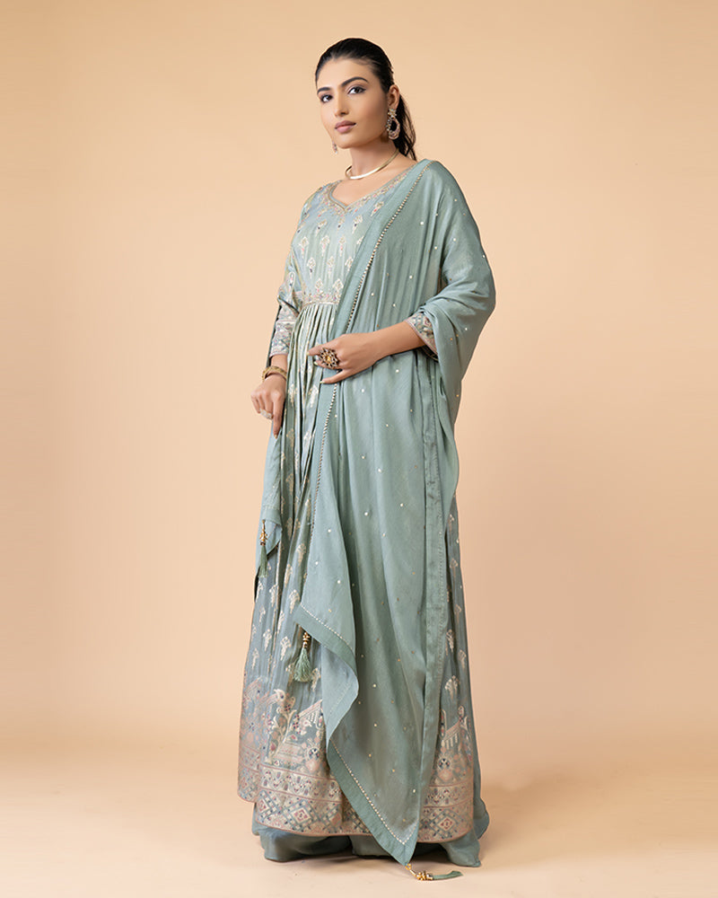 Pista Green Floor Length Anarkali with Dupatta