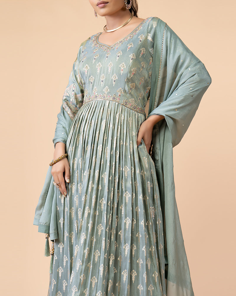 Pista Green Floor Length Anarkali with Dupatta