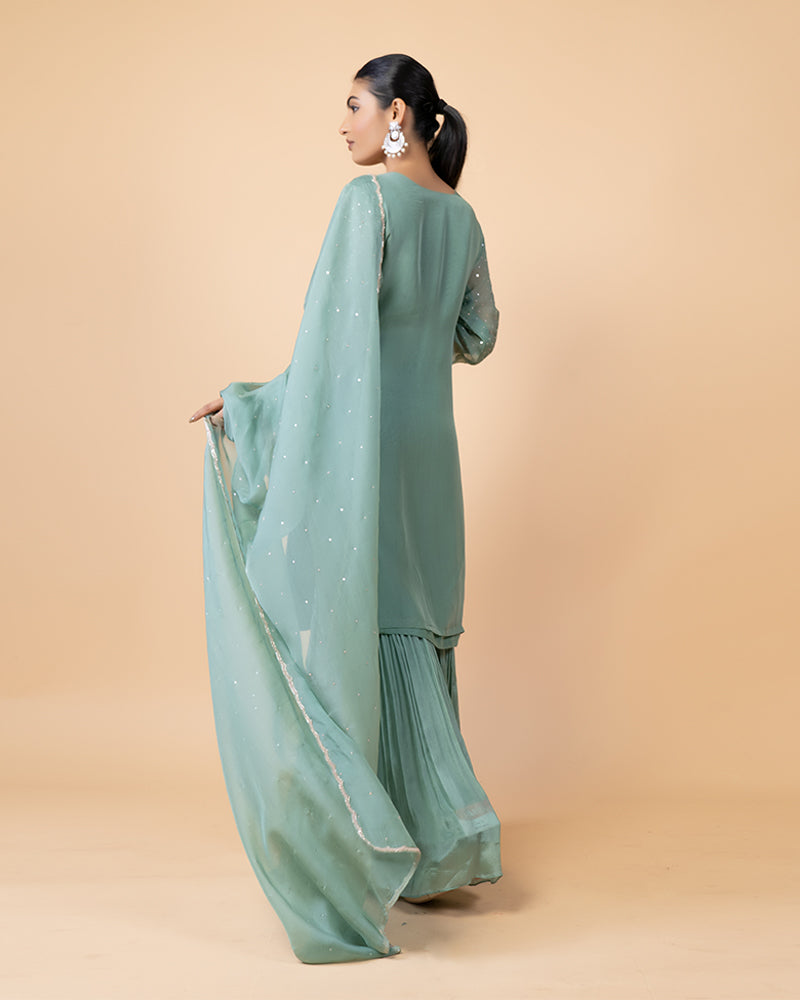 Pista Green Sharara Set with Embellished Top And Dupatta