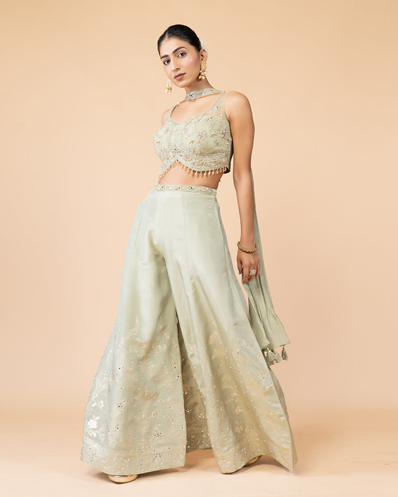 Pista green Palazzo with Crop Top and Dupatta