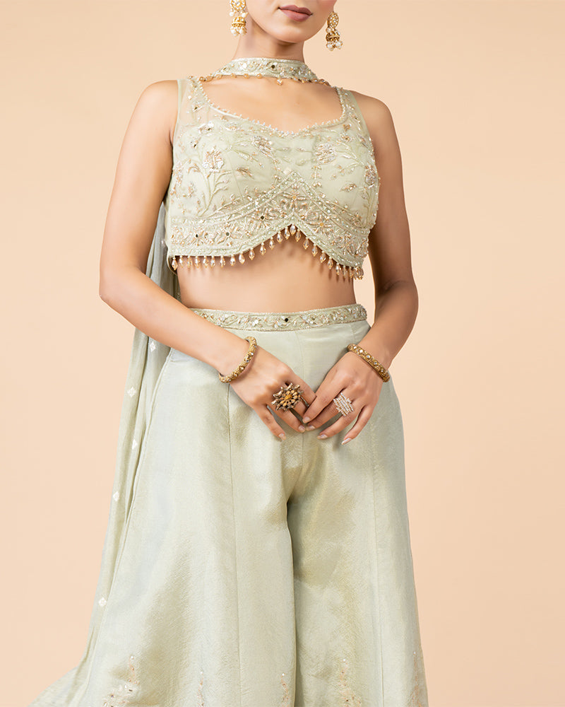 Pista green Palazzo with Crop Top and Dupatta