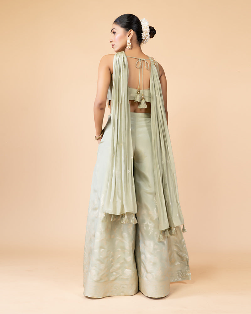 Pista green Palazzo with Crop Top and Dupatta