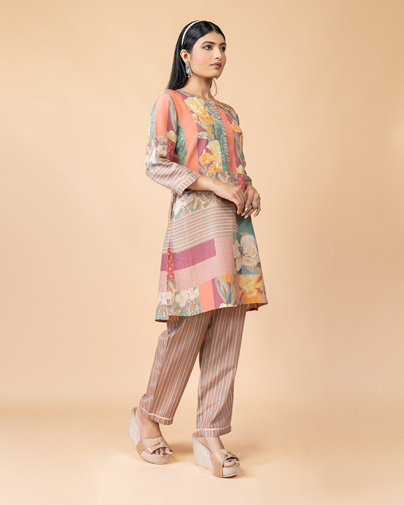 Plaster Brown Printed Salwar Kameez Set