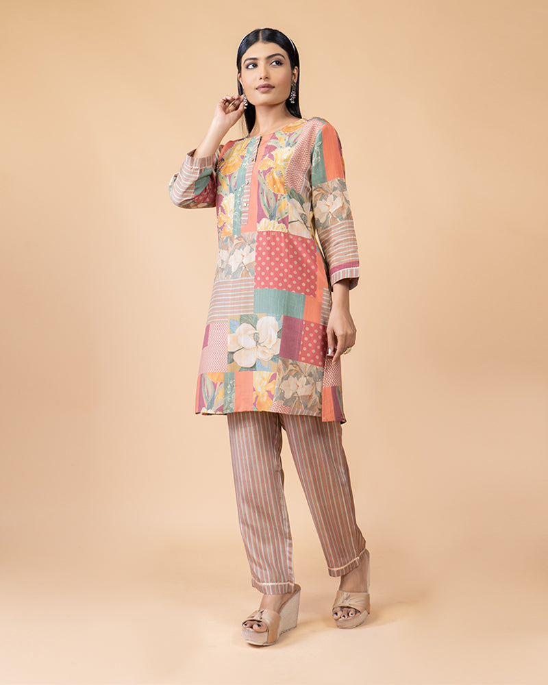 Plaster Brown Printed Salwar Kameez Set