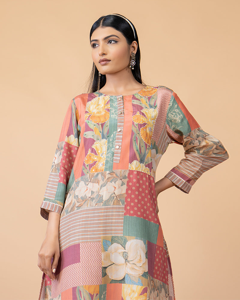 Plaster Brown Printed Salwar Kameez Set