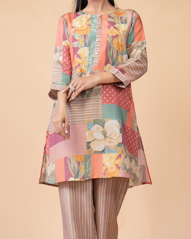 Plaster Brown Printed Salwar Kameez Set