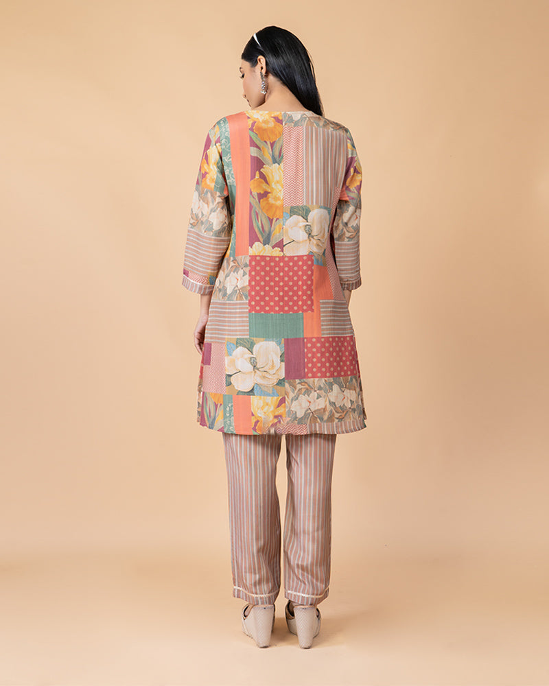 Plaster Brown Printed Salwar Kameez Set