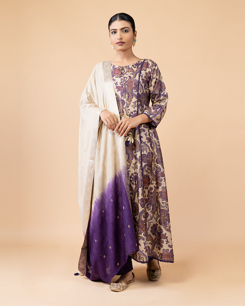 Printed Full-Length Anarkali with Contrasting Dupatta