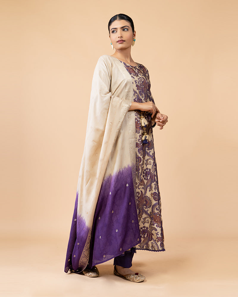 Printed Full-Length Anarkali with Contrasting Dupatta