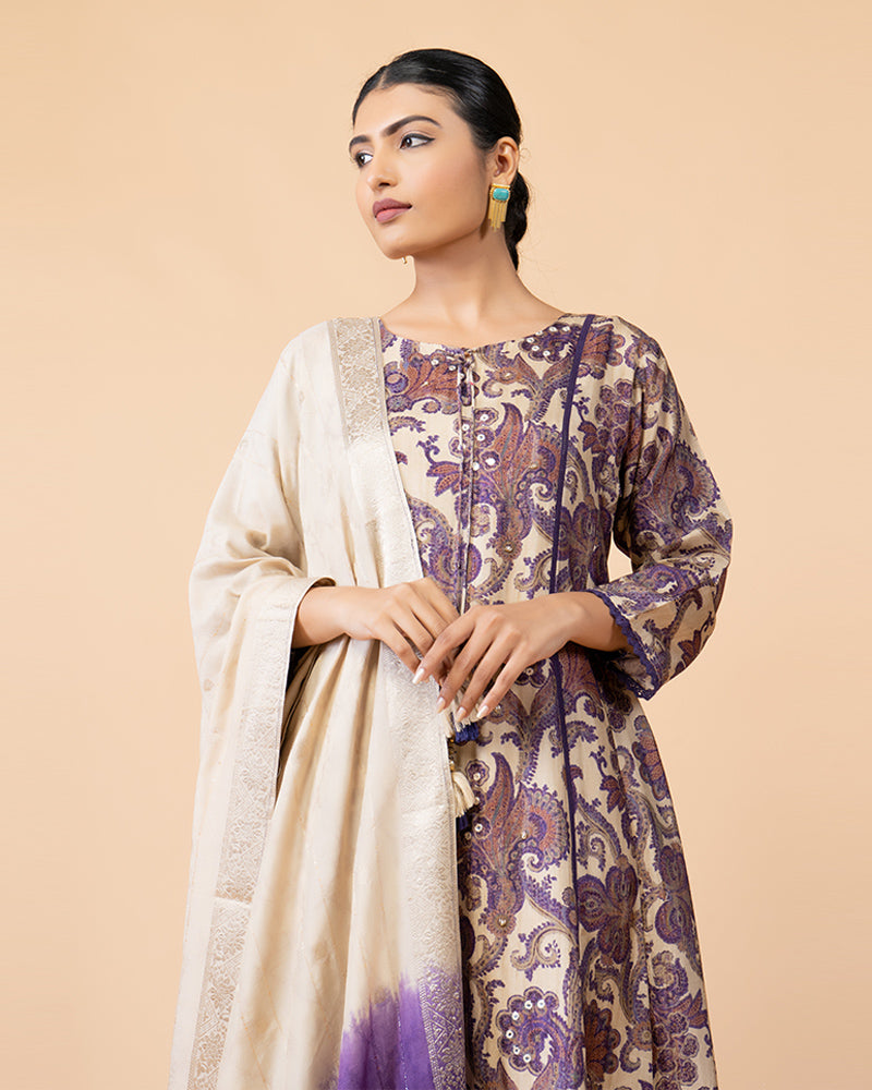 Printed Full-Length Anarkali with Contrasting Dupatta