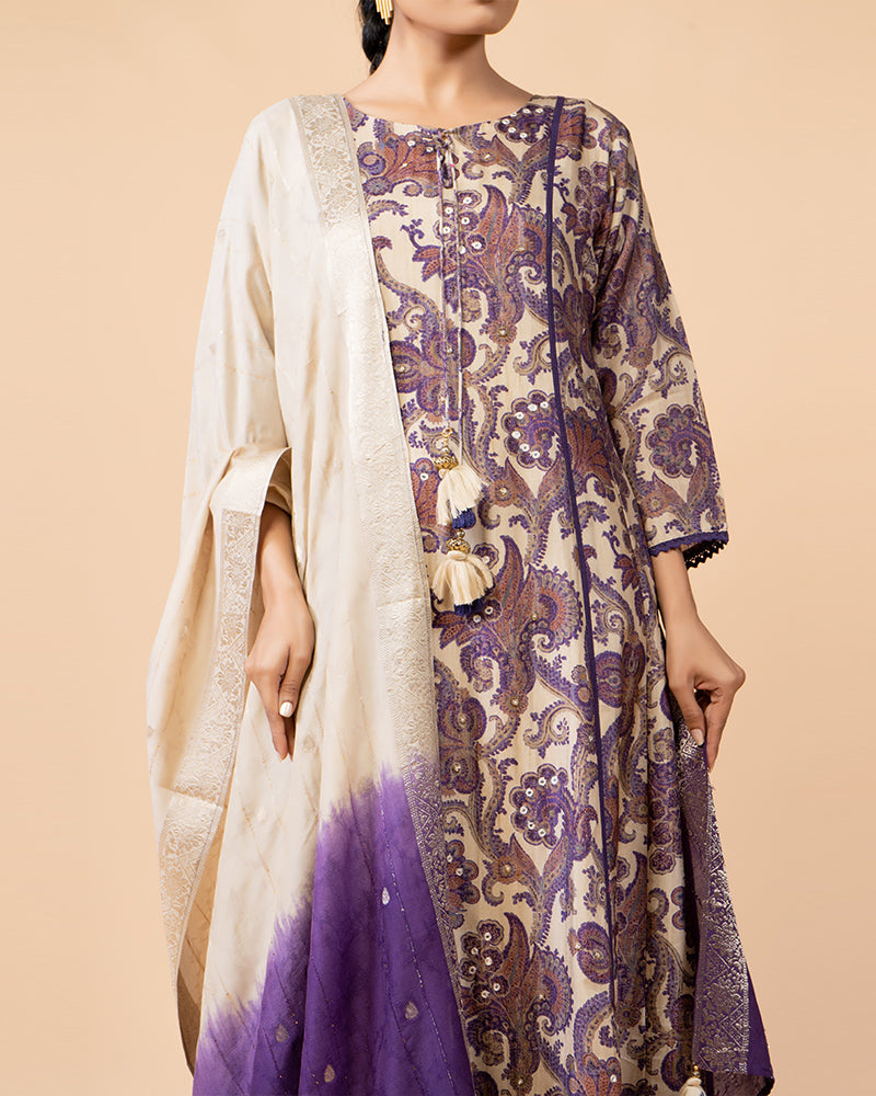 Printed Full-Length Anarkali with Contrasting Dupatta