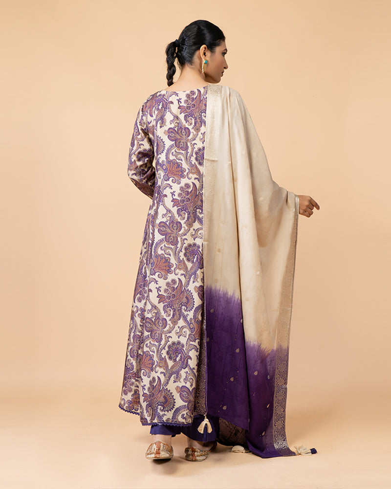 Printed Full-Length Anarkali with Contrasting Dupatta