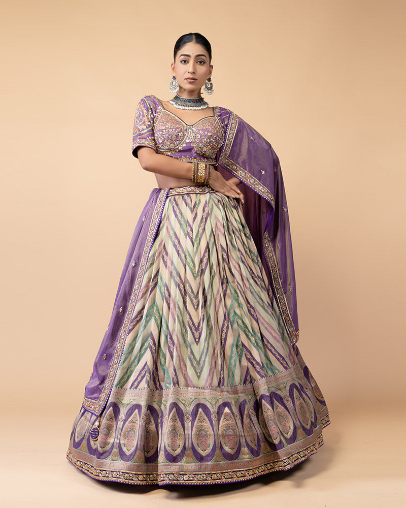 Purple Multi Pattern Lehenga Choli Embellished with Heavy Printed Work