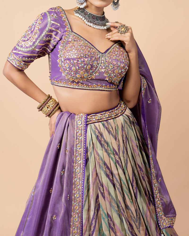 Purple Multi Pattern Lehenga Choli Embellished with Heavy Printed Work