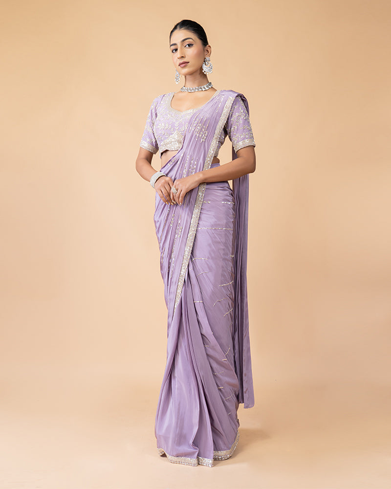 Purple Ready-to-Wear Saree with Embellished Blouse