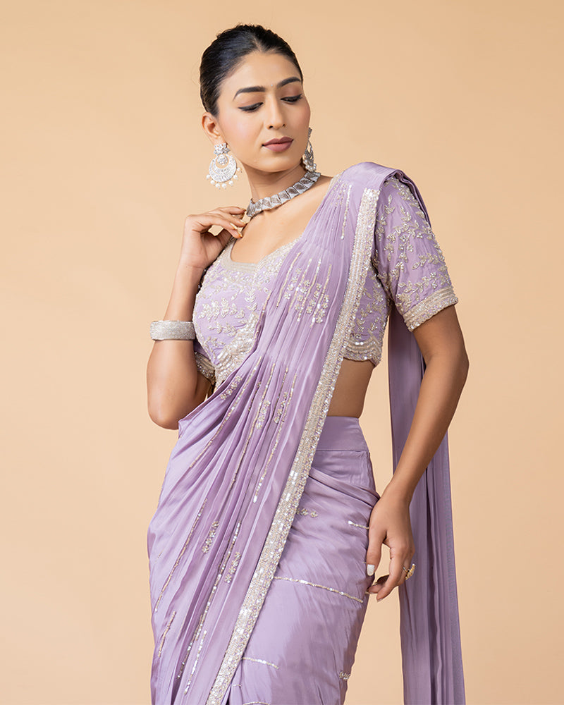 Purple Ready-to-Wear Saree with Embellished Blouse