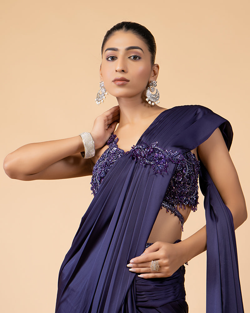 Purple Ready to Wear Saree with Embellished Blouse