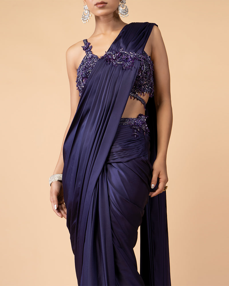 Purple Ready to Wear Saree with Embellished Blouse