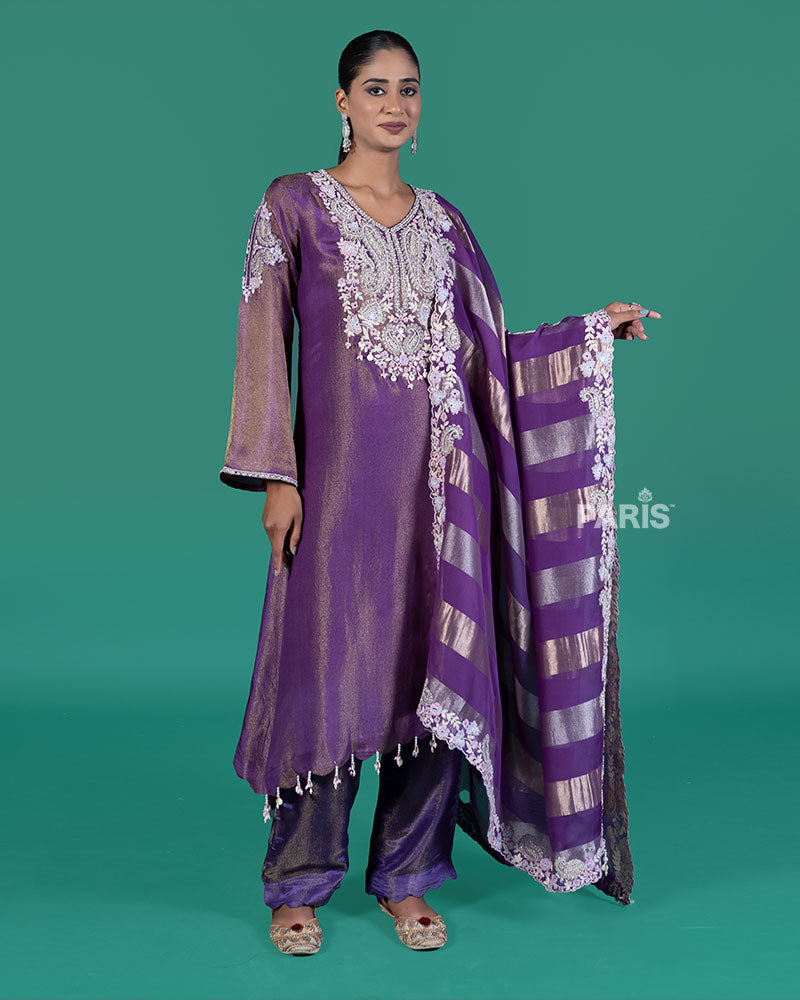 Purple Embellished Salwar Suit with Gold Threadwork Dupatta 01