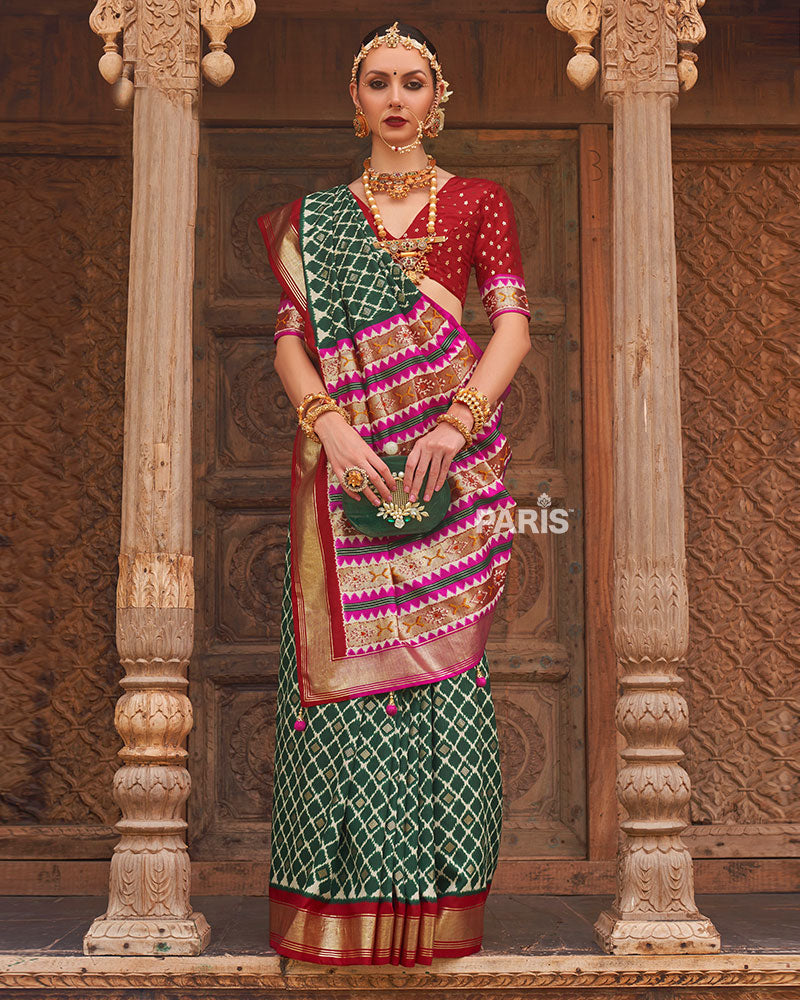 Green Zari Woven Patola Silk Saree with Unstitched Blouse