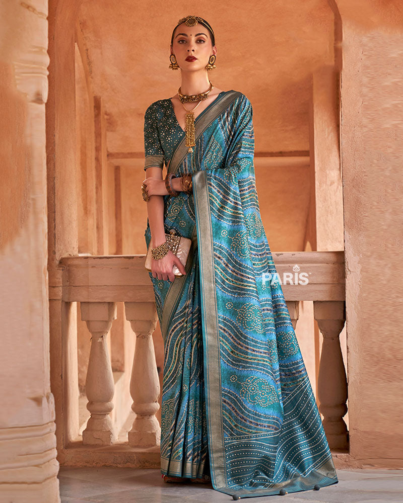Blue Zari Weaving Silk Saree with Unstitched Blouse