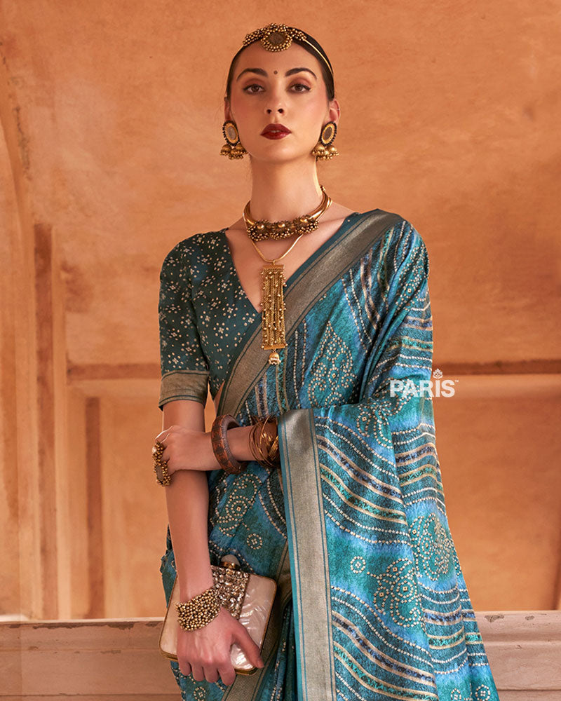 Blue Zari Weaving Silk Saree with Unstitched Blouse