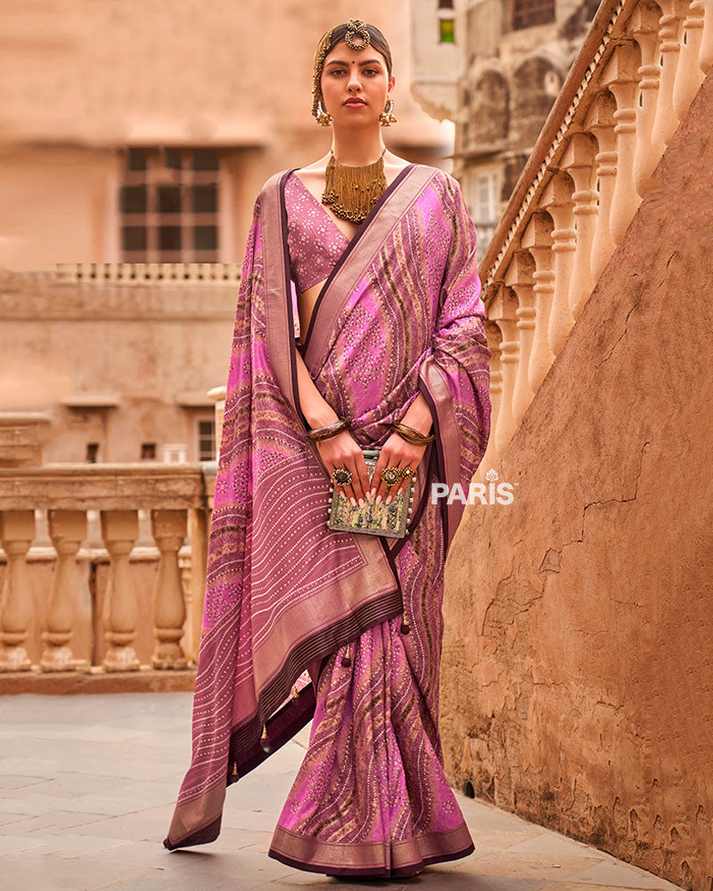 Pink Zari Weaving Silk Saree with Unstitched Blouse