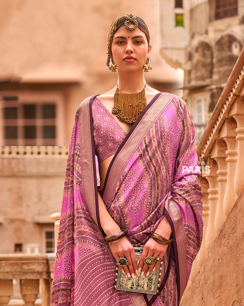 Pink Zari Weaving Silk Saree with Unstitched Blouse
