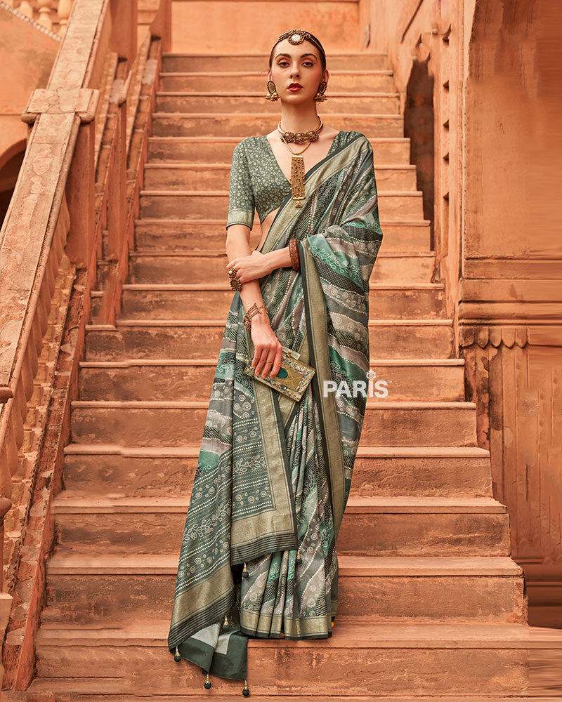 Sea Green Zari Weaving Silk Saree with Unstitched Blouse